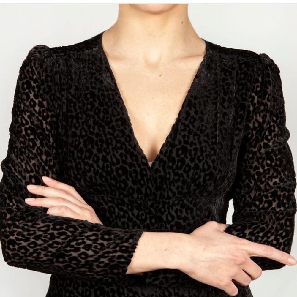 The Kooples Short Buttoned Dress Smocking EUC Black Burnout Ruffle EUC 0 - Picture 4 of 15